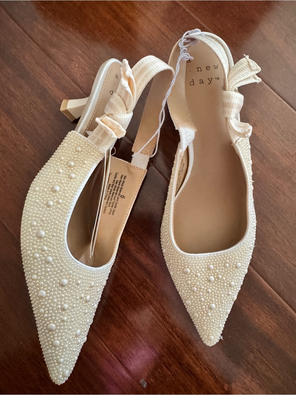 a new day Cream Pearl Embellished Pointed Slingback Mules